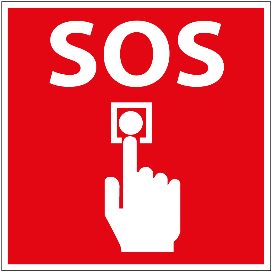 pictogram sos en brandmelder, rood wit, vierkant